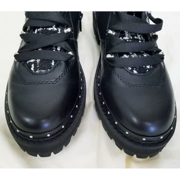 NWOB! Steve Madden Tweed Studded Lug Rubber Sole Platform Grunge Moto Leather - Picture 9 of 13